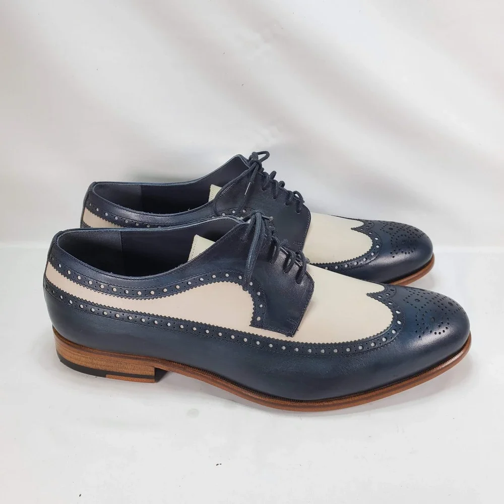 Bureau Wingtip Oxford Men 14 Navy Blue Cream Two Tone Spectator Brogue Shoes